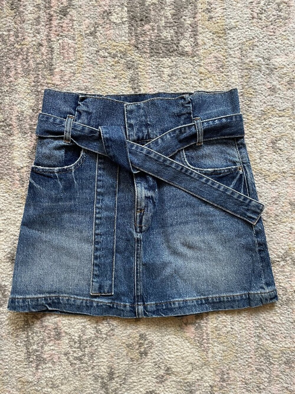 Frame Denim Paperbag Belted Mini Skirt Sz 26 Medium Wash